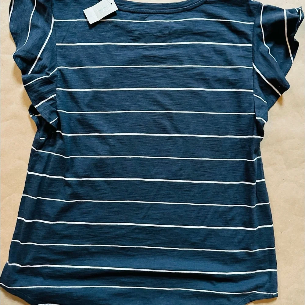 Maurices Blue and White Flutter Sleeve Tee - Picture 3 of 4